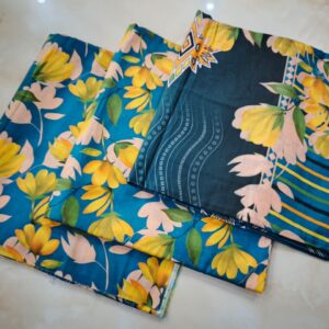 Blue Floral Printed Lawn Suit - 3 PC