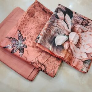 Peach lawn Printed Unstitched Suit - 3 PC