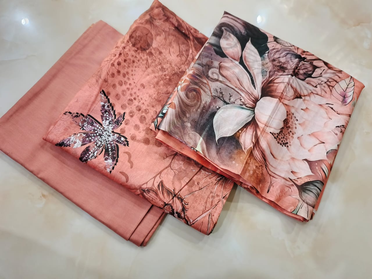 Peach lawn Printed Unstitched Suit - 3 PC