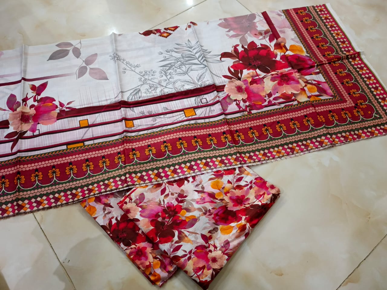 Multi Color Lawn Printed Unstitched Suit - 3 PC