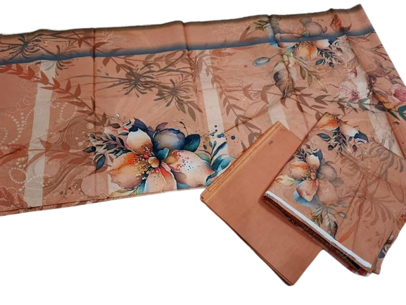 Peach Lawn Printed Unstitched Suit - 3PC