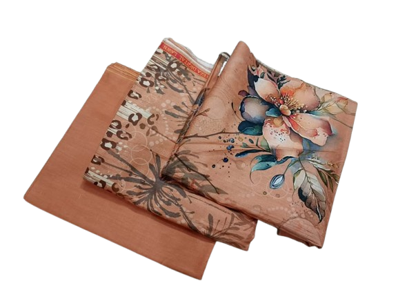 Peach Lawn Printed Unstitched Suit - 3PC