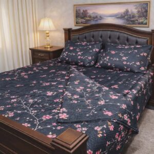 Black Floral Duvet Set -4 Pieces