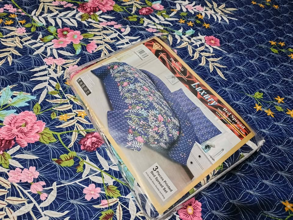 Blue-Floral-Quilted-Bedsheet-Set