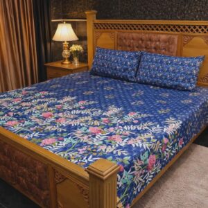 Blue Floral Quilted Bedsheet Set - 3 Pieces