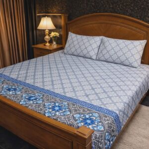 Blue Quilted Bedsheet Set - 3 Pieces