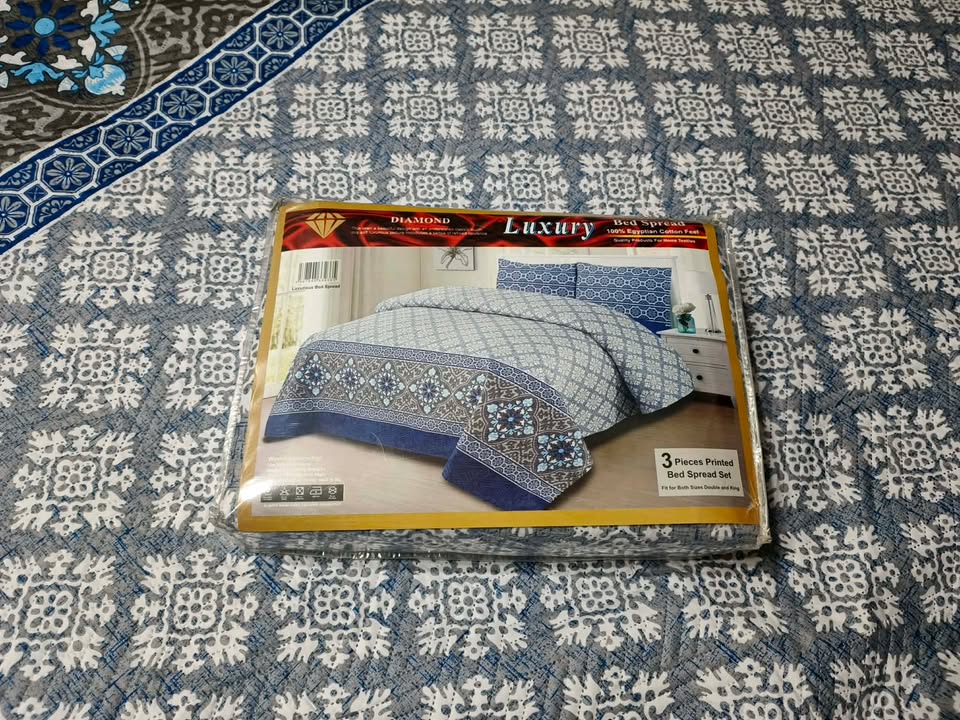 Blue Quilted Bedsheet Set - 3 Pieces