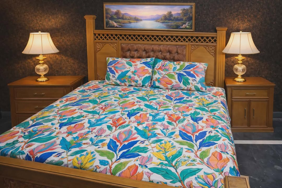 Multi Leafy BedSheet Set – 3 Pieces