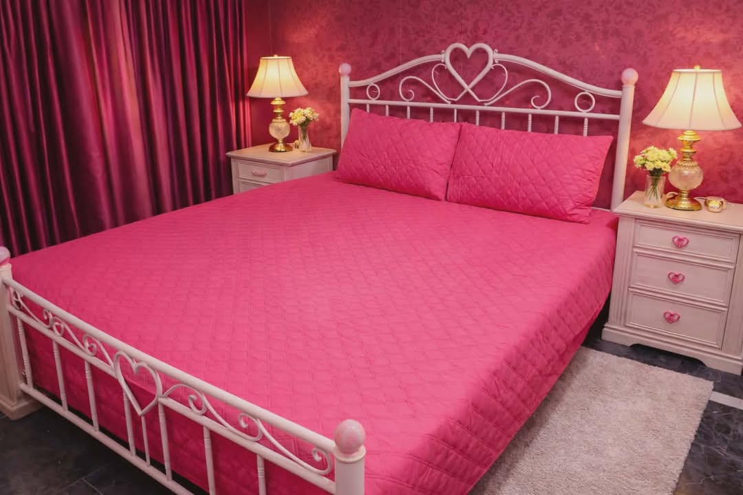 Pink Quilted Bedsheet Set - 3 Pieces
