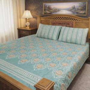 Teal Floral BedSheet Set – 3 Pieces