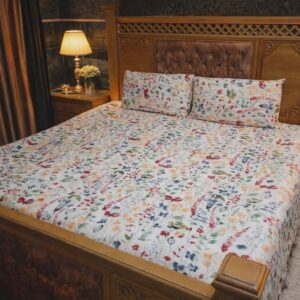 White Floral Quilted Bedsheet Set - 3 Pieces