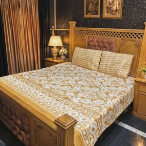 Mustard Floral Quilted Bedsheet Set - 3 Pieces