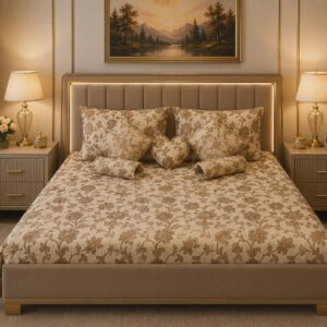 Golden Fancy Bedsheet Set - 6 Pieces